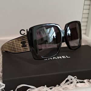 NWT CHANEL Black And Gold Sunglasses
